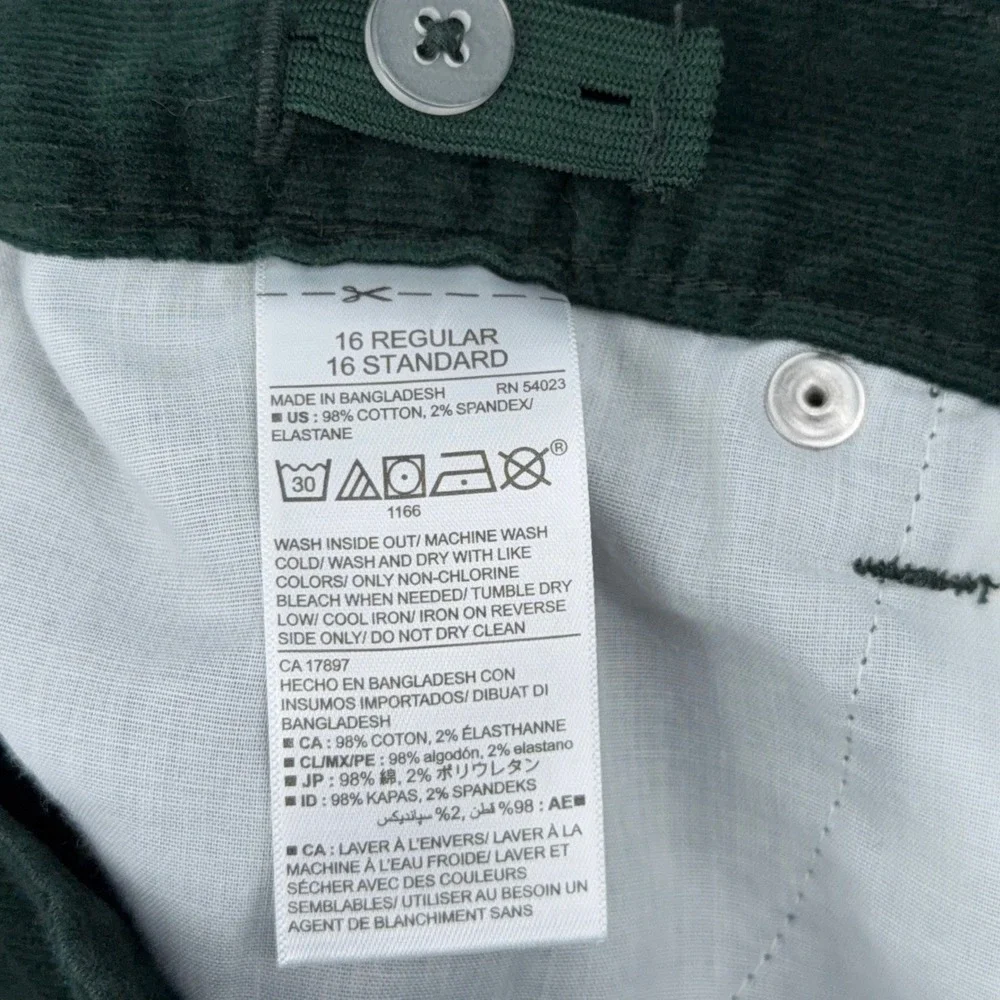 Old Navy Slim Corduroy Pants Forest Green Size 16‎ Regular Adjustable Waist